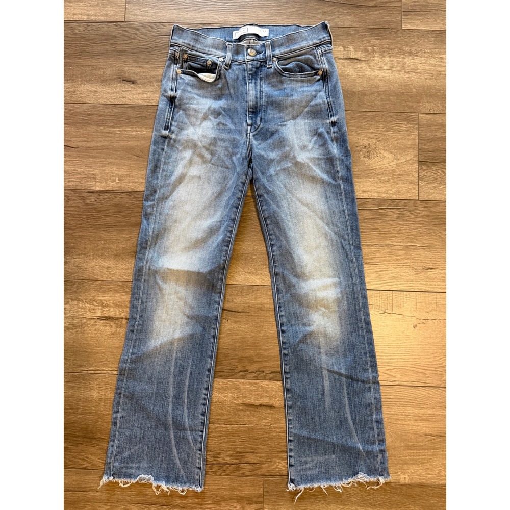 AYR The Lalaland High Rise Straight Leg Jeans Medium Wash Raw Hem W26